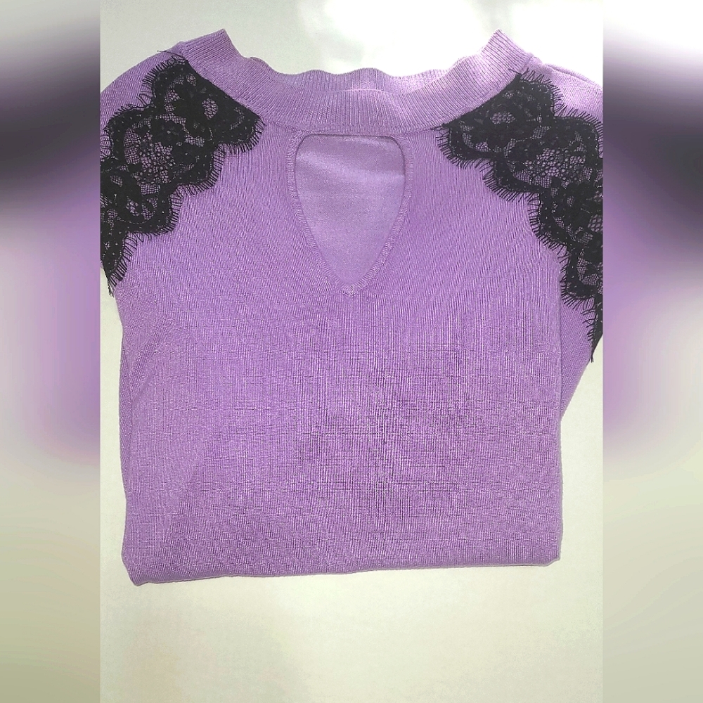 Purple New York Company Long sleeve Sweater with Black lace size Xl